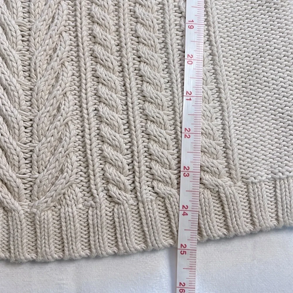 J. Crew Women’s Cable Knit Fisherman Sweater Cream Beige 100% Cotton Classic S‎